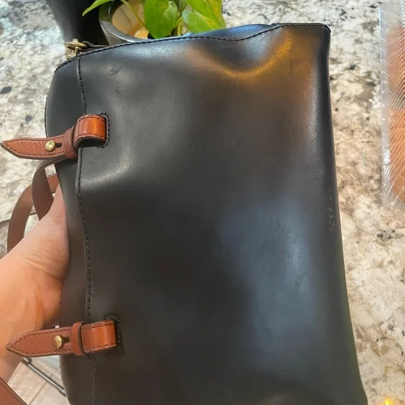 Fossil Rachel Handbag Beautiful Black Leather With Brown Handles. New - Picture 3 of 5